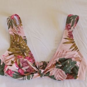 Pastel pink floral tropical tie bikini top adjustable straps